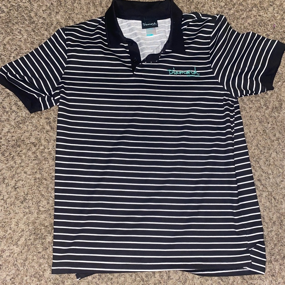 Diamond Supply Co. Black and White Striped Polo